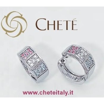 NSA|925 silver hoop earrings shaped pink white zircons chete laroche