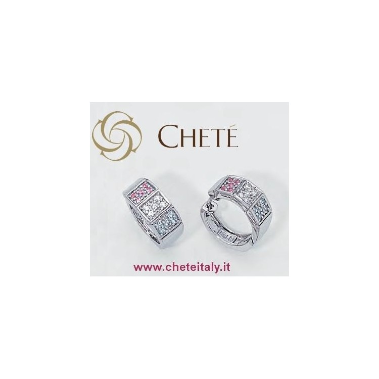 NSA|925 silver hoop earrings shaped pink white zircons chete laroche