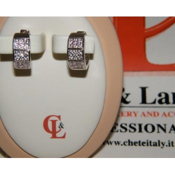 NSA|ORECCHINI ANELLE sagom. ARGENTO 925 effetto ORO BIANCO ZIRCONI