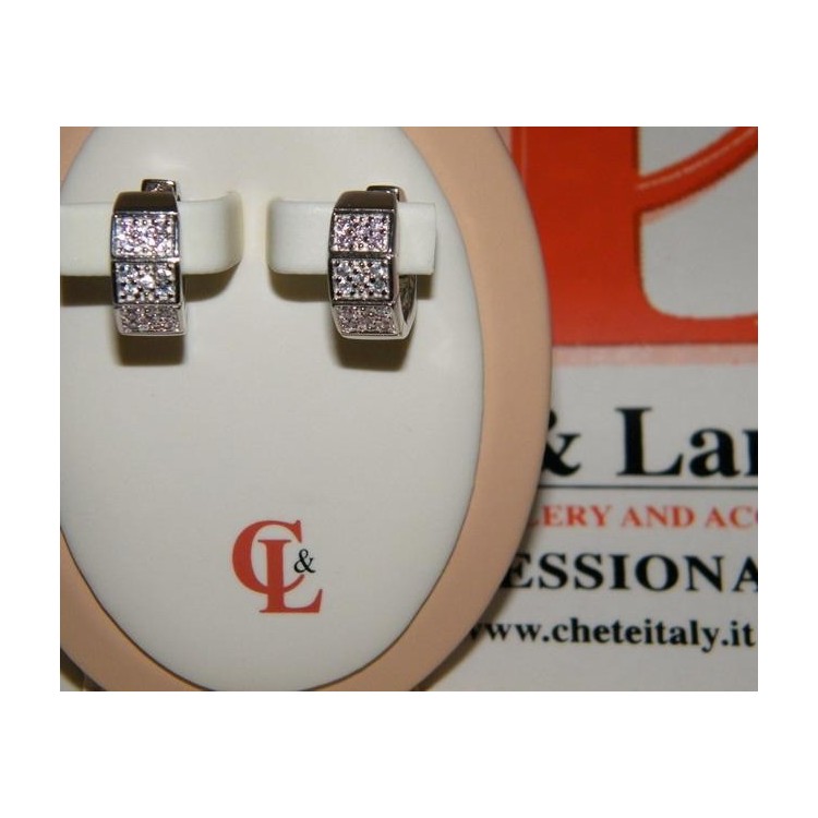 NSA|ORECCHINI ANELLE sagom. ARGENTO 925 effetto ORO BIANCO ZIRCONI