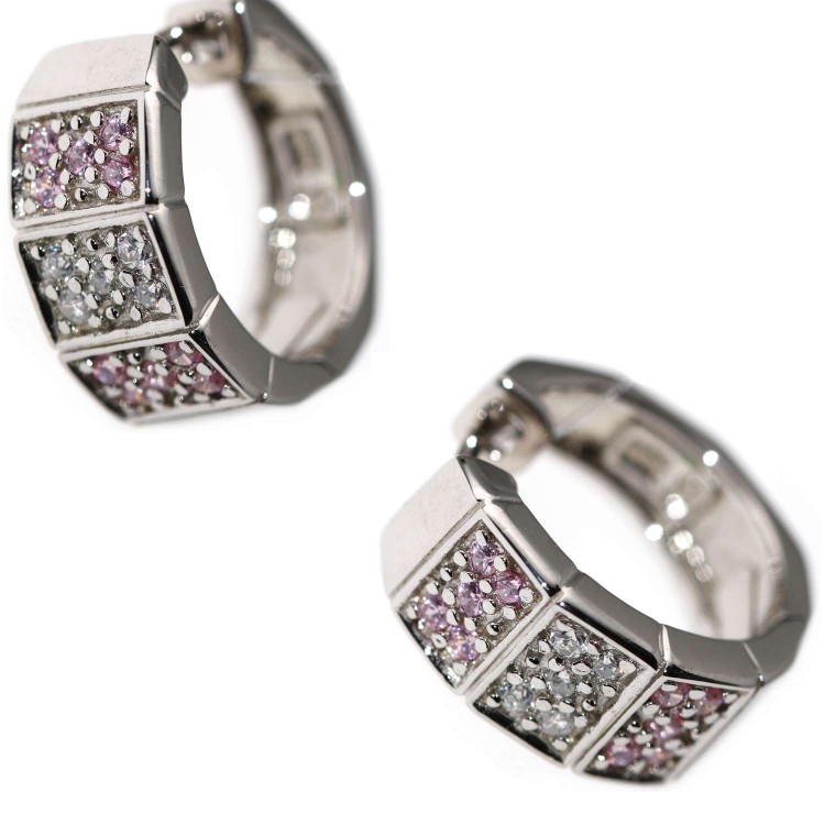 NSA|925 silver hoop earrings shaped pink white zircons chete laroche