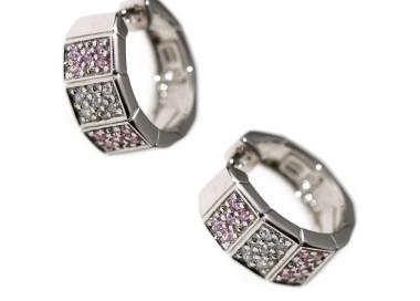 NSA|925 silver hoop earrings shaped pink white zircons chete laroche