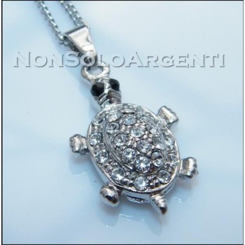 NSA|Bigiotteria : Collana uomo donna argentata con ciondolo strass Tartaruga in cofanetto