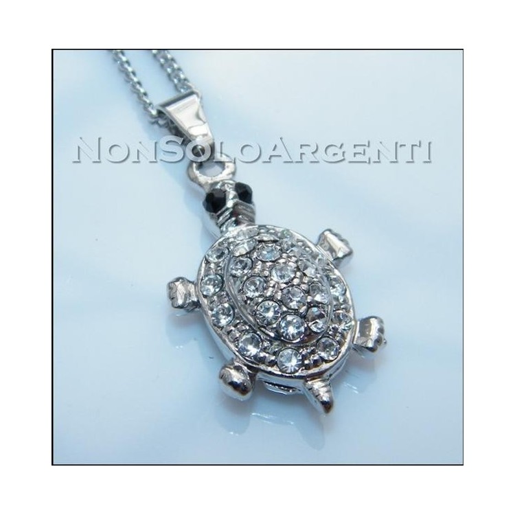 NSA|Bigiotteria : Collana uomo donna argentata con ciondolo strass Tartaruga in cofanetto