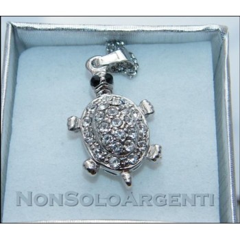 NSA|Bigiotteria : Collana uomo donna argentata con ciondolo strass Tartaruga in cofanetto