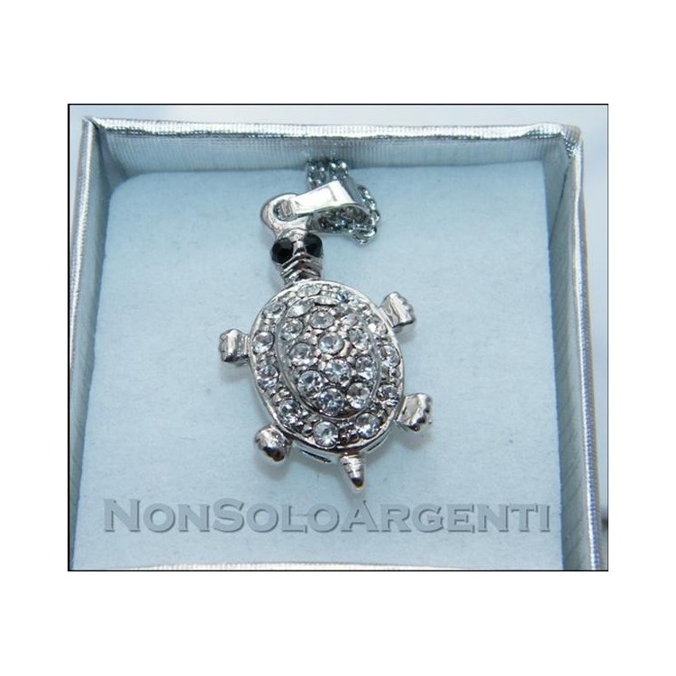 NSA|Bigiotteria : Collana uomo donna argentata con ciondolo strass Tartaruga in cofanetto