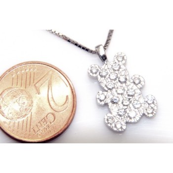 NSA|Argento 925 : Collana girocollo veneziana ciondolo orso orsetto 20x12 pavè di zirconi