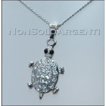 NSA|Bigiotteria : Collana uomo donna argentata con ciondolo strass Tartaruga in cofanetto