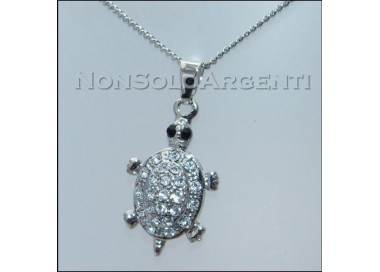 NSA|Bigiotteria : Collana uomo donna argentata con ciondolo strass Tartaruga in cofanetto