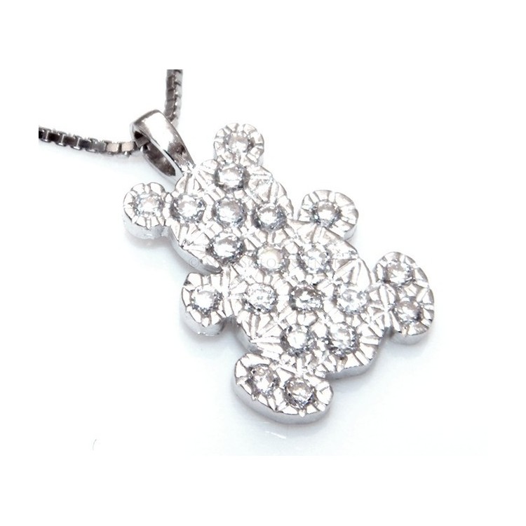 NSA|Argento 925 : Collana girocollo veneziana ciondolo orso orsetto 20x12 pavè di zirconi