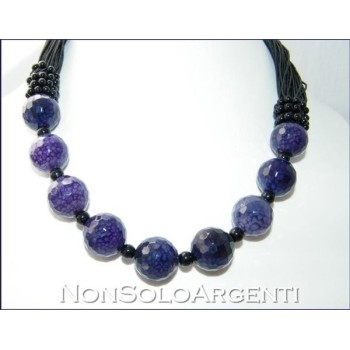 NSA|Girocollo da Donna a Torchon di Mega Perle di agata viola e Perline nere