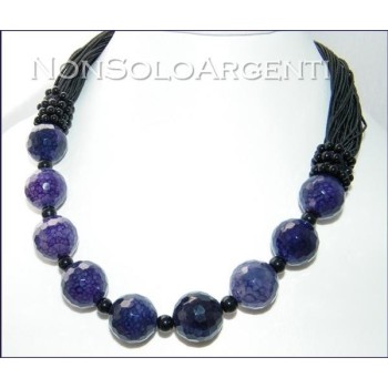 NSA|Girocollo da Donna a Torchon di Mega Perle di agata viola e Perline nere