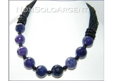 NSA|Girocollo da Donna a Torchon di Mega Perle di agata viola e Perline nere