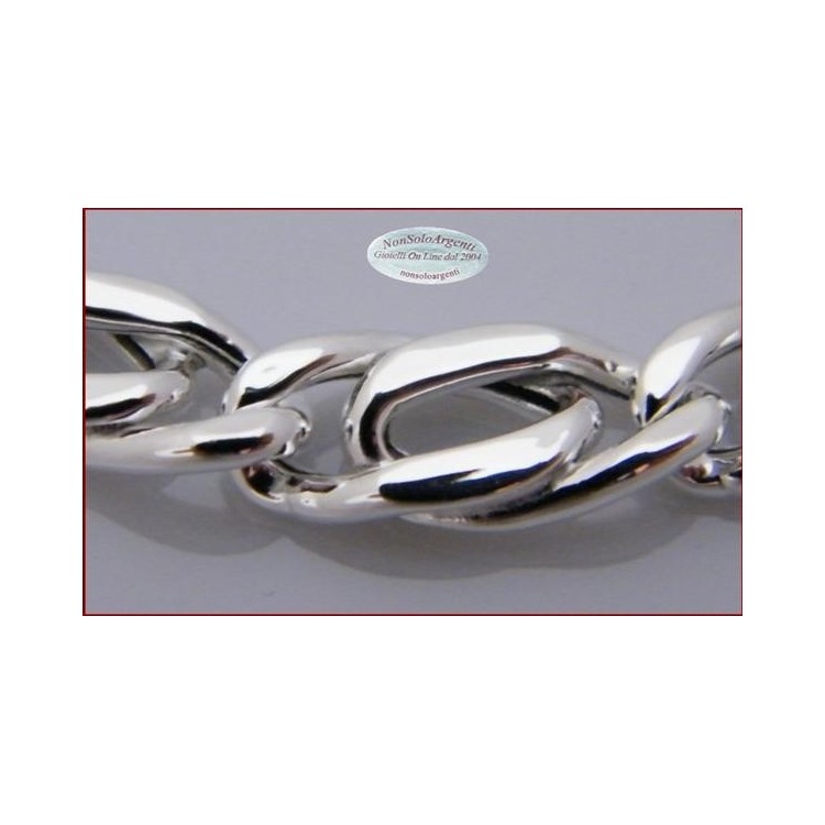 NSA|Argento 925 : Bracciale Grumetta Allungata doppia Diamantata Unisex Uomo o Donna Particolare 18