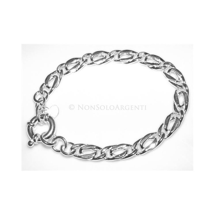 NSA|Argento 925 : Bracciale Grumetta Allungata doppia Diamantata Unisex Uomo o Donna Particolare 18