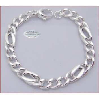 NSA|Argento 925 : Bracciale FIGARO DOPPIO Diamantata   Uomo o Unisex Donna Particolare 19