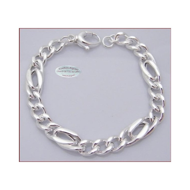 NSA|Argento 925 : Bracciale FIGARO DOPPIO Diamantata   Uomo o Unisex Donna Particolare 19