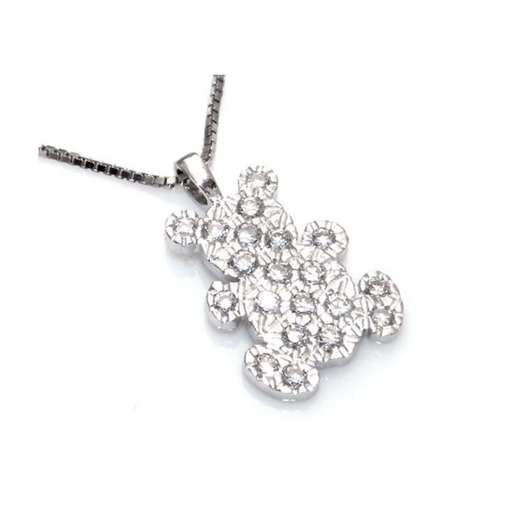 NSA|stamped 925: Necklace Venetian teddy bear pendant 19x10 pavé zirconia
