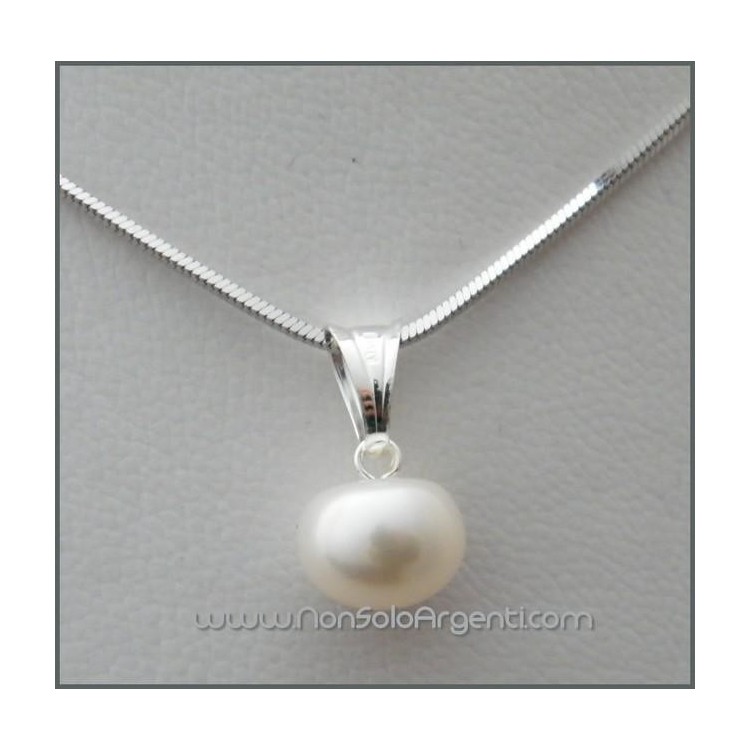 NSA|ARGENTO 925: Girocollo Snake Diamantato Rodiato con ciondolo perla