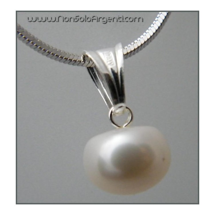 NSA|ARGENTO 925: Girocollo Snake Diamantato Rodiato con ciondolo perla