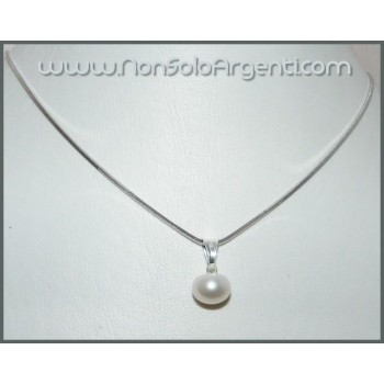 NSA|ARGENTO 925: Girocollo Snake Diamantato Rodiato con ciondolo perla