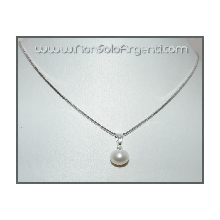 NSA|ARGENTO 925: Girocollo Snake Diamantato Rodiato con ciondolo perla