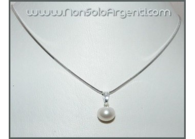 NSA|ARGENTO 925: Girocollo Snake Diamantato Rodiato con ciondolo perla