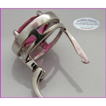 NSA|Parure Argento 925 : Collana girocollo con ciondolo e Orecchini con zirconi rosa acceso e bianchi