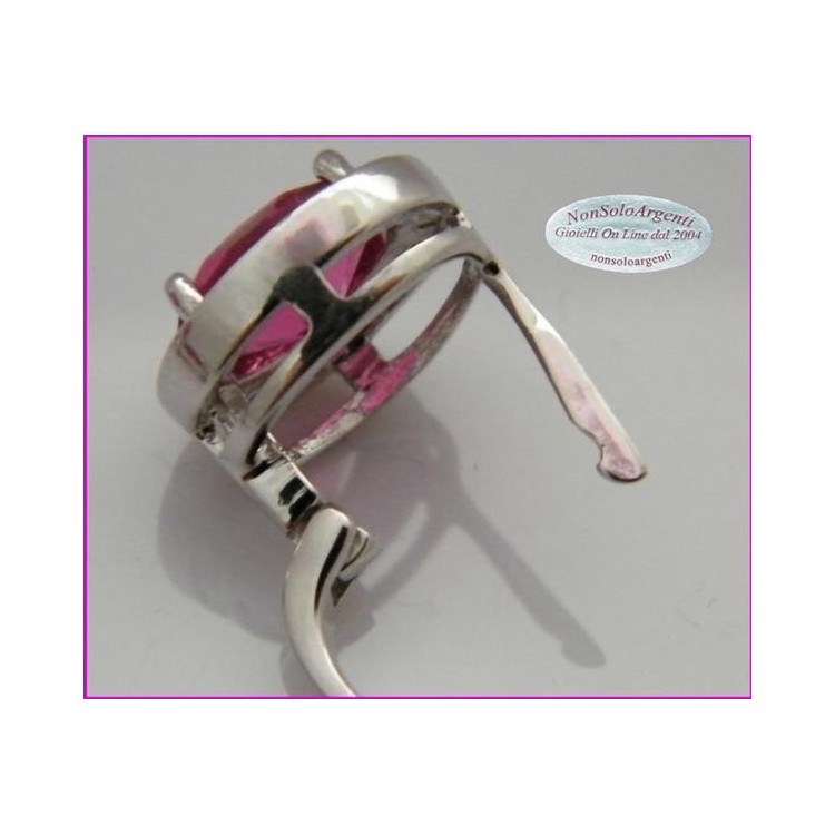 NonSoloArgenti |Parure Argento 925 : Collana girocollo con ciondolo e Orecchini con zirconi rosa magenta e bianchi