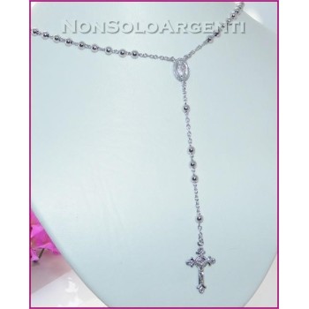 NSA|Argento 925 : Collana rosario a pallini grandi con immagine religiosa e croce lavorata varie lunghezze
