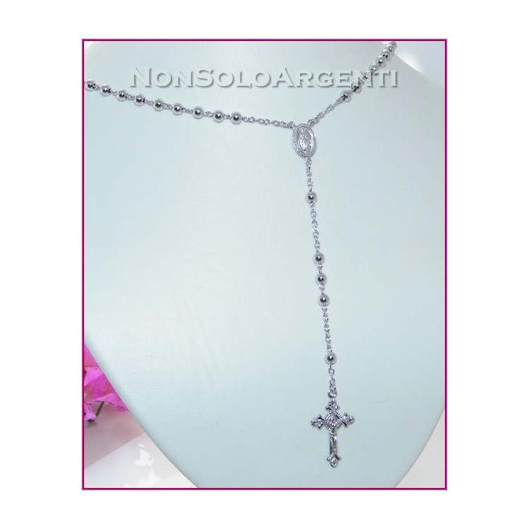 NSA|Argento 925 : Collana rosario a pallini grandi con immagine religiosa e croce lavorata varie lunghezze
