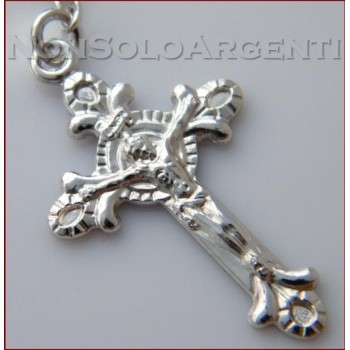 NSA|Argento 925 : Collana rosario a pallini grandi con immagine religiosa e croce lavorata varie lunghezze