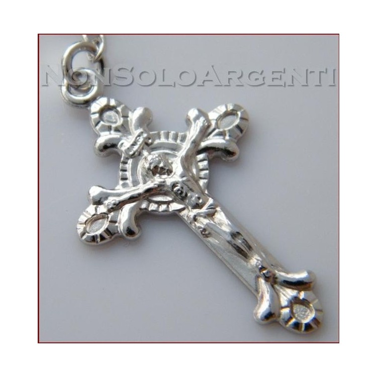NSA|Argento 925 : Collana rosario a pallini grandi con immagine religiosa e croce lavorata varie lunghezze
