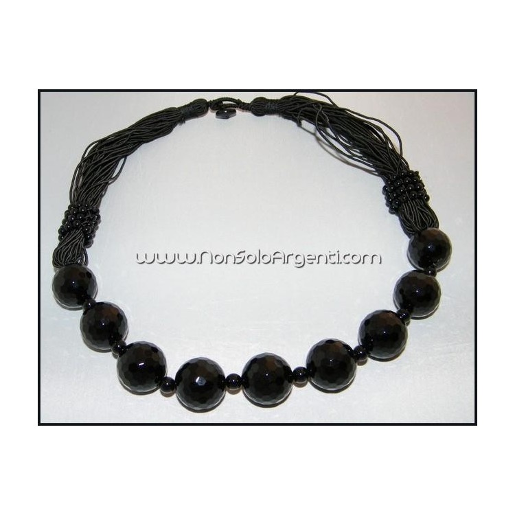 NSA|torchon necklace of large pearls and natural black onyx beads for women