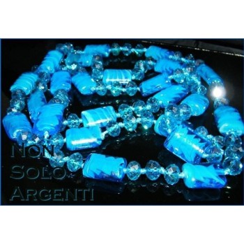 NSA|Bigiotteria : Lunga Collana perle sfaccettate di cristallo e vetro soffiato AZZURRO Bluette 120 cm
