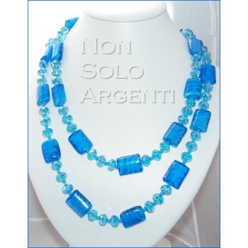 NSA|Bigiotteria : Lunga Collana perle sfaccettate di cristallo e vetro soffiato AZZURRO Bluette 120 cm