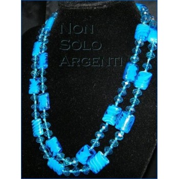 NSA|Bigiotteria : Lunga Collana perle sfaccettate di cristallo e vetro soffiato AZZURRO Bluette 120 cm