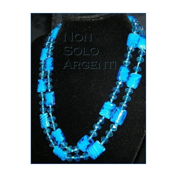 NSA|Bigiotteria : Lunga Collana perle sfaccettate di cristallo e vetro soffiato AZZURRO Bluette 120 cm