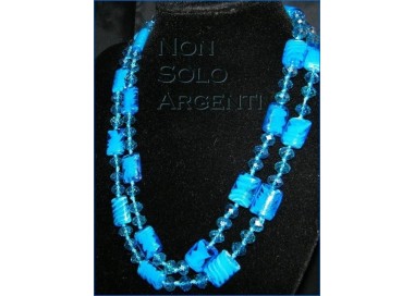 NSA|Bigiotteria : Lunga Collana perle sfaccettate di cristallo e vetro soffiato AZZURRO Bluette 120 cm