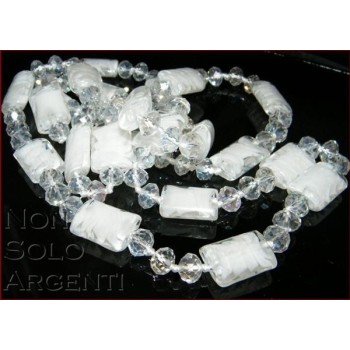 NSA|Bigiotteria : Lunga Collana perle sfaccettate di cristallo e vetro soffiato CRYSTAL bianco 120 cm
