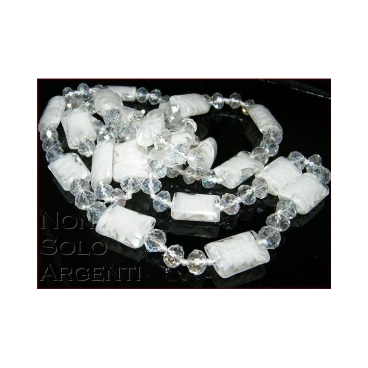 NSA|Bigiotteria : Lunga Collana perle sfaccettate di cristallo e vetro soffiato CRYSTAL bianco 120 cm