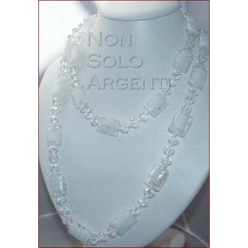 NSA|Bigiotteria : Lunga Collana perle sfaccettate di cristallo e vetro soffiato CRYSTAL bianco 120 cm