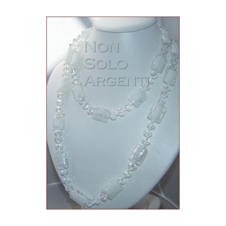 NSA|Bigiotteria : Lunga Collana perle sfaccettate di cristallo e vetro soffiato CRYSTAL bianco 120 cm