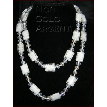 NSA|Bigiotteria : Lunga Collana perle sfaccettate di cristallo e vetro soffiato CRYSTAL bianco 120 cm