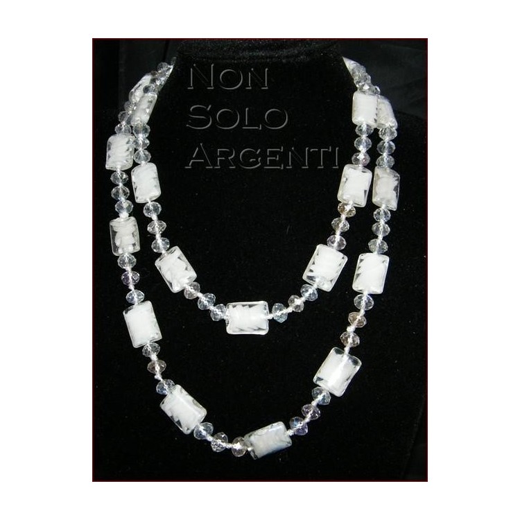 NSA|Bigiotteria : Lunga Collana perle sfaccettate di cristallo e vetro soffiato CRYSTAL bianco 120 cm