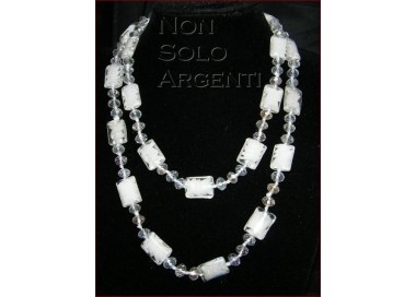 NSA|Bigiotteria : Lunga Collana perle sfaccettate di cristallo e vetro soffiato CRYSTAL bianco 120 cm