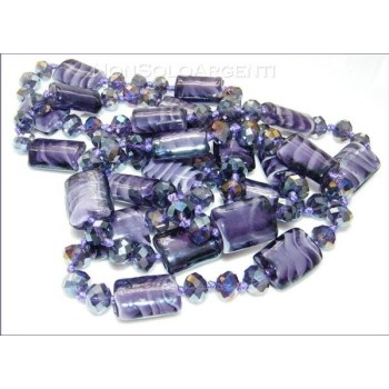 NSA|Bigiotteria : Lunga Collana perle sfaccettate di cristallo e vetro soffiato col VIOLA 120 cm