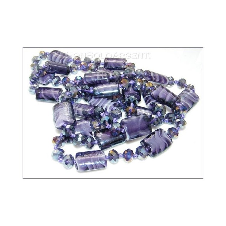 NSA|Bigiotteria : Lunga Collana perle sfaccettate di cristallo e vetro soffiato col VIOLA 120 cm