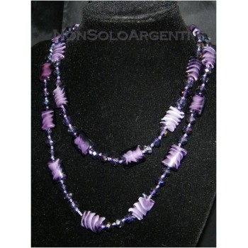 NSA|Bigiotteria : Lunga Collana perle sfaccettate di cristallo e vetro soffiato col VIOLA 120 cm