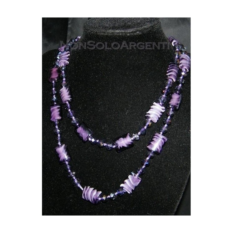 NSA|Bigiotteria : Lunga Collana perle sfaccettate di cristallo e vetro soffiato col VIOLA 120 cm